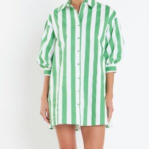 NWT English Factory Green and White Striped Shirt Dress small St. Patrick’s Day